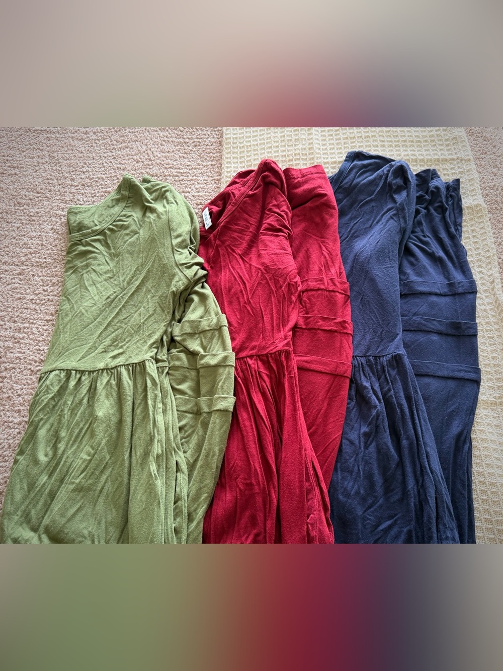 Women’s Tiered Long Sleeve Dress - Green, Red, Navy